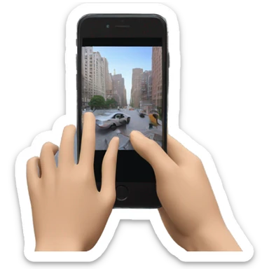 phone in hands (filming a video of the city) shooting from the first person, hands visible up to the elbows sticker