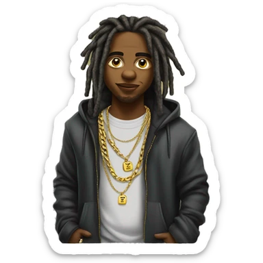 young hustler with dreads with  money full up in pockets of hoodie  wearing a hoodie  with gold jewelry chains on sticker