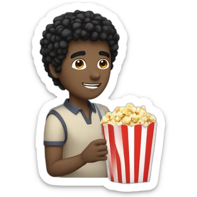 white guy black hair eating popcorns drinking Beverage Box staw sticker