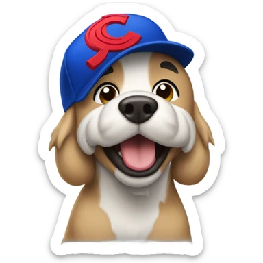 Dog wearing a cubs hat sticker