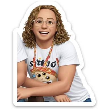 smiling boy in white shirt sticker