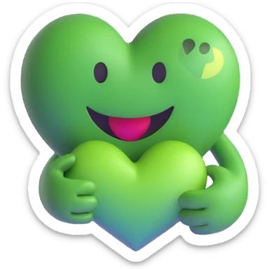 green smiley hugging a green heart sticker