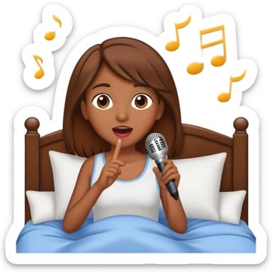 brown haired girl singing karaoke in bed sticker