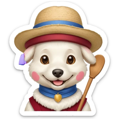 very white furred dog with iconic gondolier hat sticker