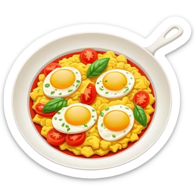 Stir Fried Tomato and Scrambled Eggs homestyle dish, simplified emoji style with bold outlines and bright colors, cartoon style Xi Hong Shi Chao Ji Dan sticker