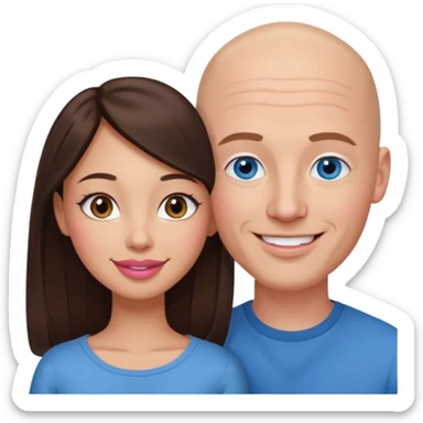 Bald white man blue eyes in love with Filipina woman with long hair dark brown eyes and pink lips smiling sticker
