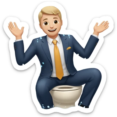 business man in a suit drenched in water from a toilet, funny sticker