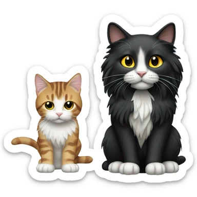 a long haired tabby full body and black cat sticker