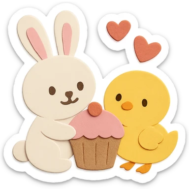 Make sure the bunny's tummy is not transparent and correct the chick's face so it looks normal and friendly, keep the paper-craft style and color palette sticker
