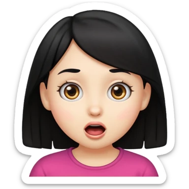 young girl emoji, black hair, surprised face sticker