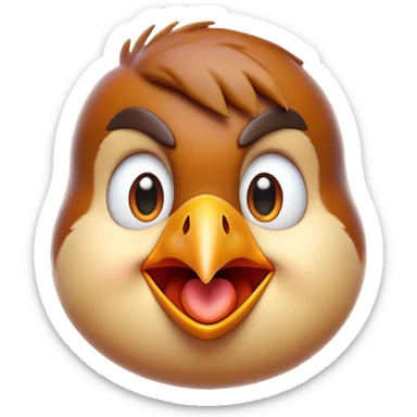 Cinematic Comical Robin Portrait Emoji, Head tilted dramatically with an exaggeratedly shocked expression, featuring a petite, vibrant form with wide, comically expressive eyes full of playful disbelief and a subtly animated beak, Simplified yet hilariously expressive features, highly detailed, glowing with a slightly sassy glow, high shine, dramatic yet playful, stylized with an air of cheeky woodland mischief, soft glowing outline, capturing the essence of a meme-worthy robin that looks ready to side-eye its way into viral fame! sticker