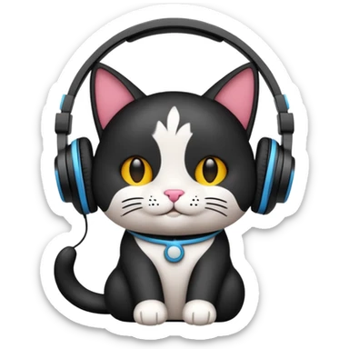black cartoCat listening to music  sticker