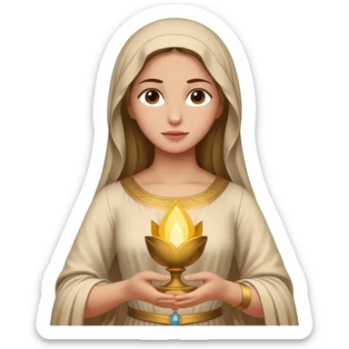 fullbody Mary Magdalene, fit and feminine, very pretty detailed face, plain light tan ancient dress, arms down pose, emoji style sticker
