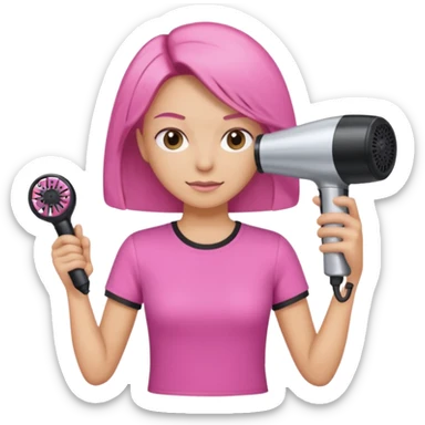peluquera con camiseta rosa y secador en la mano sticker
