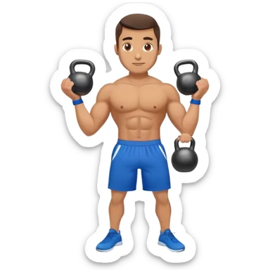 fit man with blue shorts holding kettlebell sticker