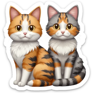a fluffy grey and white cat sitting with 2 other cats sticker