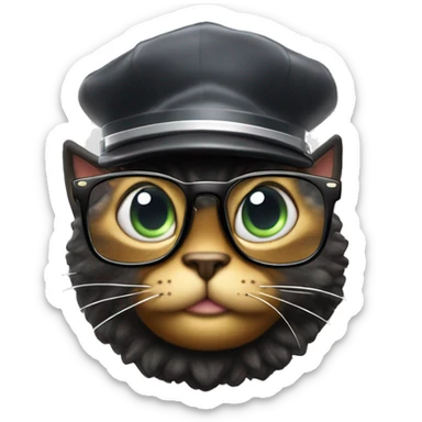 Mulatto star umpire confident business young adult cat pfp with smart glasses, eyes gleaming with redemption floating crown of authority sticker