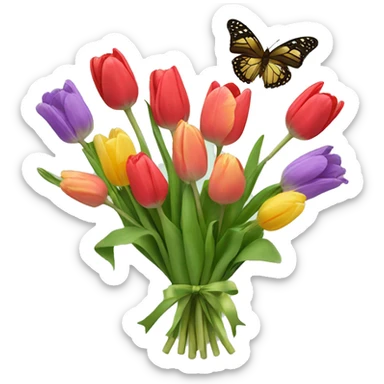 A butterfly in a bouquet of tulips  sticker