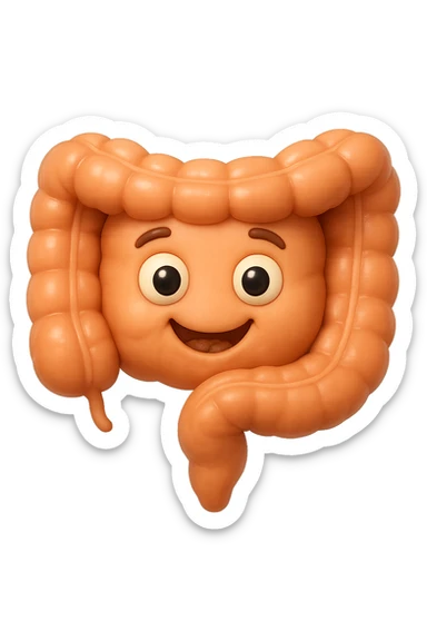 EMOJI STILE IPHONE DI UN TRATTO DI COLON INTESTINALE CHE FLUTTUA IN ARIA CON ALL'INTERNO DELLE FECI, IPERREALISTICO 4K sticker