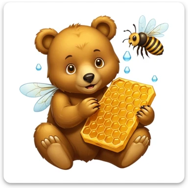 bear eating honeycomb with bees flying around sticker