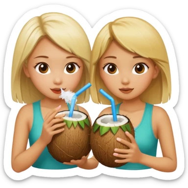Two girls drinking out of a coconut one is Asian the other one is blonde  sticker