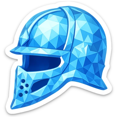 Create a diamond helmet in emoji style, blue crystalline and faceted, matching the shape and style of the original steel helmet. The helmet should have highly detailed facets and shine, with no gold or silver. Transparent background. sticker