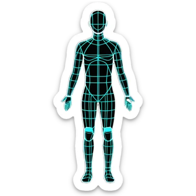 Human body silhouette with digital 3D scanning grid lines covering it, futuristic body scan sticker