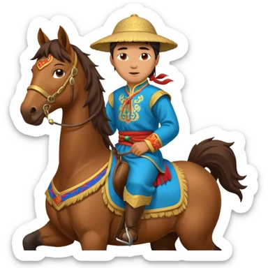 mongolian man on horse sticker