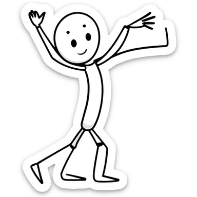 cartoonish sticker of a stick man, playful pose sticker