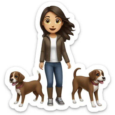 One brunette girl playing with dogs sticker