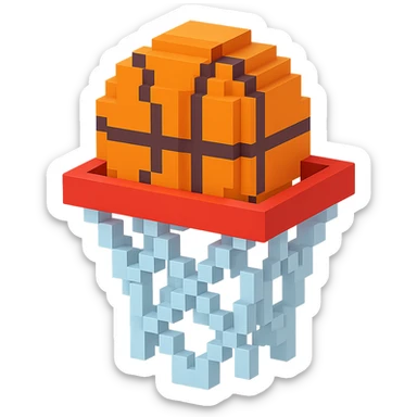 Voxel-style basketball in a net, variation 7 sticker