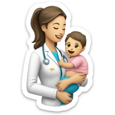 Mujer con bebe en brazos y aerocamara medica sticker