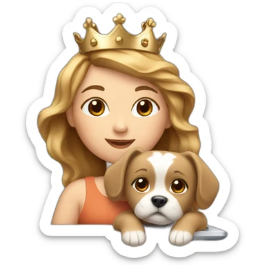 girl with blue eyes and light brown hair. With a crown and a dog and a laptop. sticker