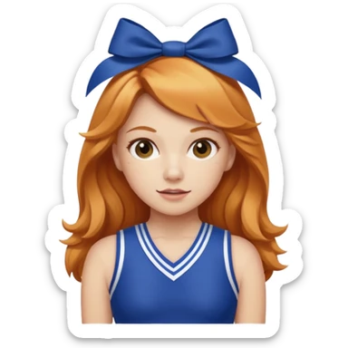 Strawberry blonde girl with competitive cheerleading uniform and bow on sticker