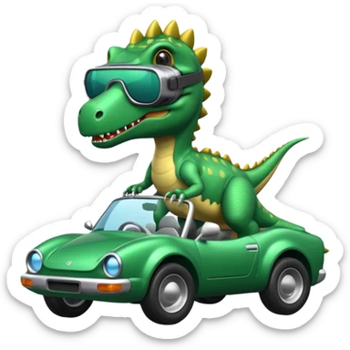 Dinosaurio subido en un carro tecnológico con lentes de realidad virtual sticker
