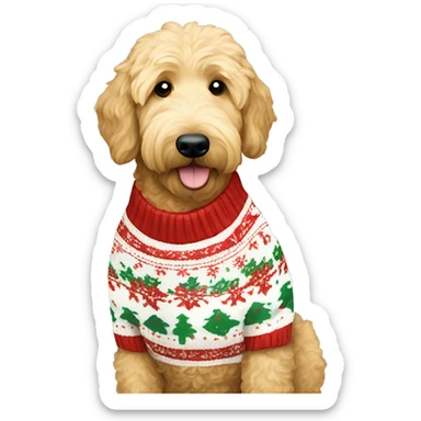 Golden doodle in a Christmas sweater sticker