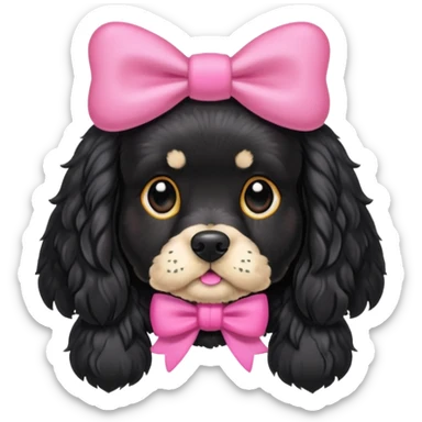 Black cocker spaniel wearing pink bow sticker
