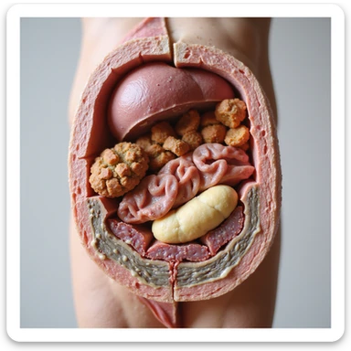 detailed anatomical 4K cross-section of fatty acid transport in the human body, focusing on mitochondria, carnitine, and membranes sticker