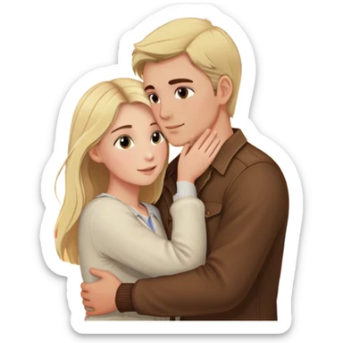 Elegant girl and man hugging together in Montenegro sunset blonde and brunette looking into each others eyes true love delicate chaste  sticker