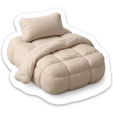 cushion style bed with puffy pillows and blanket, cozy and inviting sticker