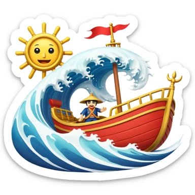 jimbei steering the thousand sunny on a giant wave sticker