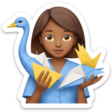 happy-african-young-girl-with-brown-hair-in-a-white-kanga-shirt-holds-an-origami-yellow-and-blue-crane sticker