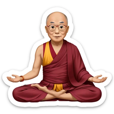 Dalai Lama in traditional robes doing yoga pose sticker