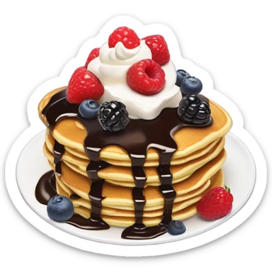 Pancakes with chocolate sauce, berries, and whipped cream ontop sticker