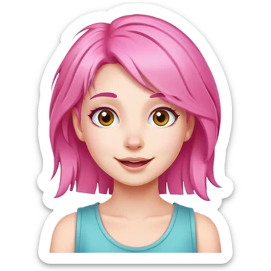 girl with pink hair, cheerful expression sticker