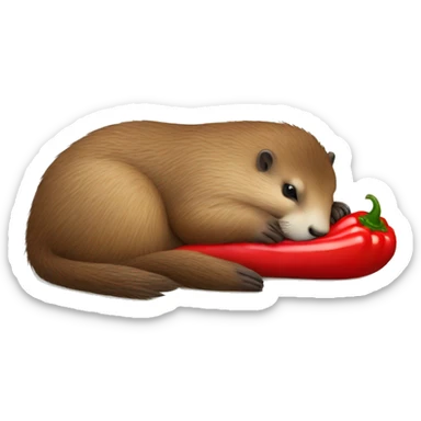 marmot sleeping in a bed with a chilli pepper sticker