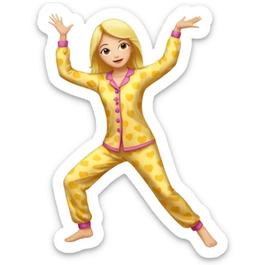 yellow-skinned woman dancing in her pajamas, energetic pose sticker