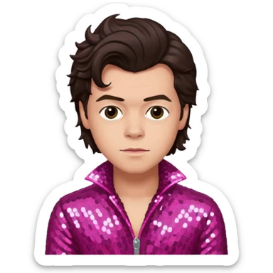Harry Styles from One Direction with light skin, dark brown hair, dark pink sequin outfit sticker