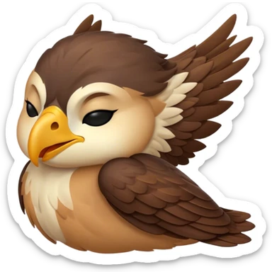 Meme-Worthy Cute Sleeping Hawk Portrait Emoji, Head resting peacefully with a contented smile, showcasing a robust, agile form with eyes gently closed in serene slumber and a subtly curved beak, Simplified yet adorably endearing features, highly detailed, glowing with a soft, drowsy light, high shine, relaxed and utterly lovable, stylized with an air of playful laziness, soft glowing outline, capturing the essence of a sleeping hawk that feels destined to become the next viral icon of adorable rest! sticker