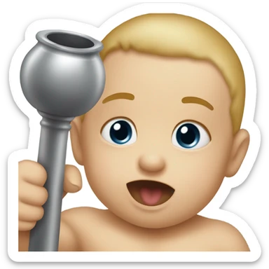 baby holding a plunger sticker